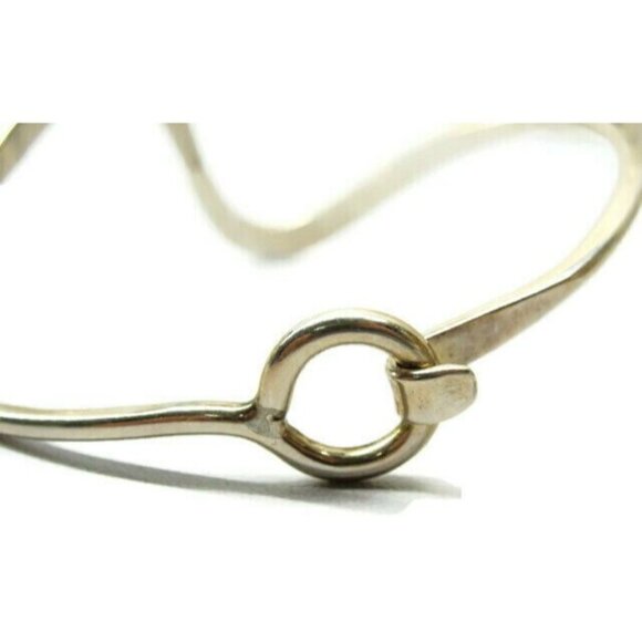 Single Wave Curved Latch Bangle Bracelet Hallmark DP Sterling Silver 925 Patina - Picture 8 of 12